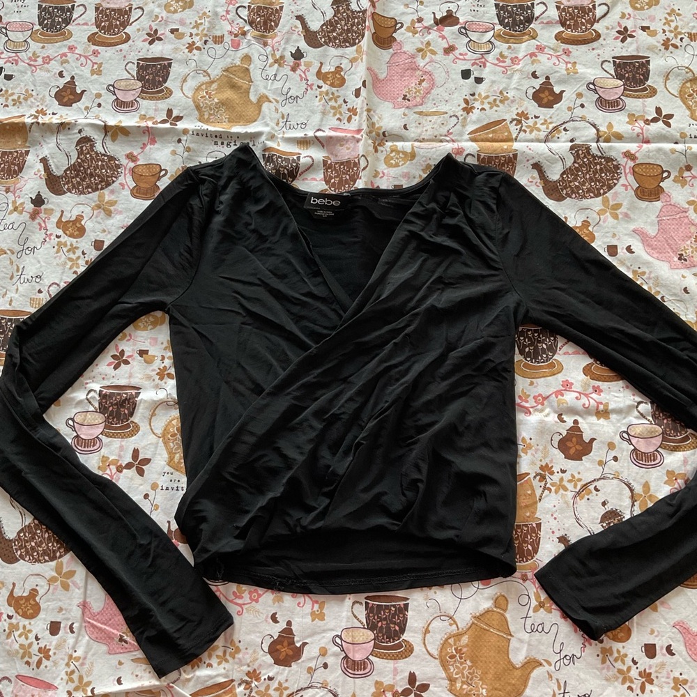 Black long sleeve wrap top